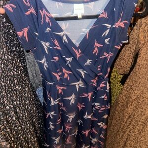 Kaileigh Blue Dress with Pink and White Floral Design